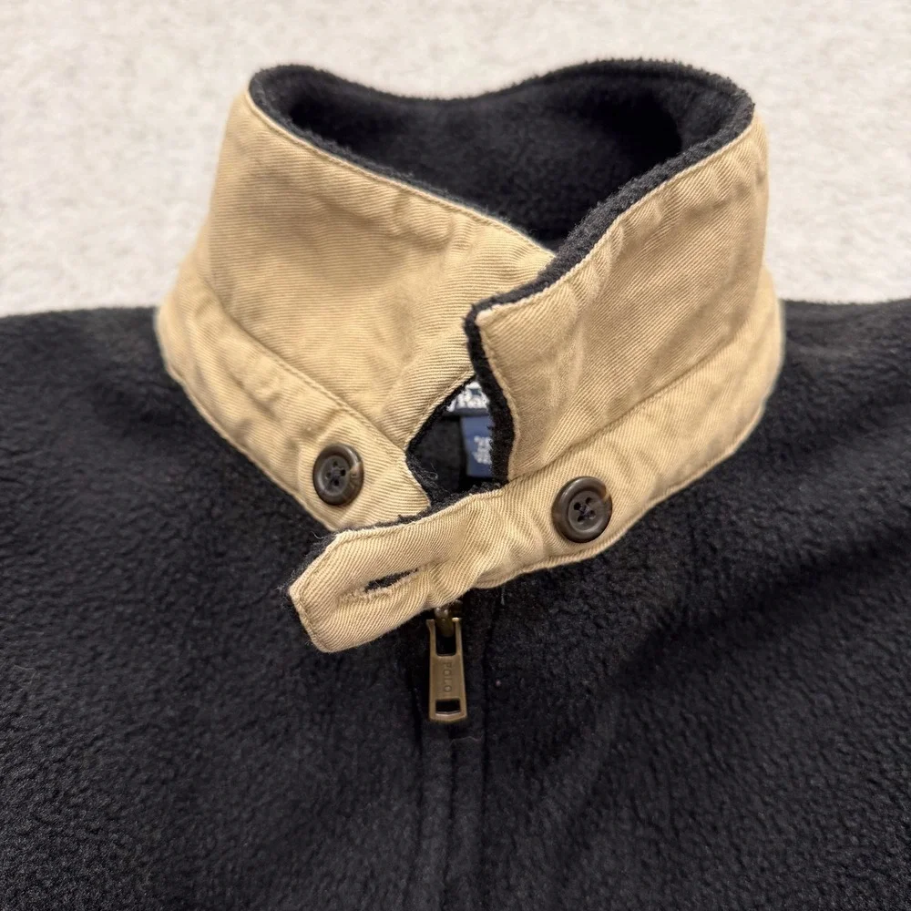 Vintage Polo Ralph Lauren Jacket Mens L Black Fleece Full Zip